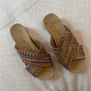 Sam Edelman Audrea slip on slide sandals woven iridescent woven strap